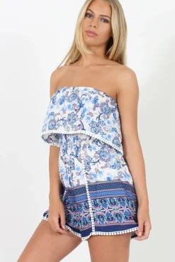 Rebellious Fashion Floral Print Bandeau Playsuit - Nessa