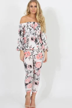 Rebellious Fashion Floral Print Off Shoulder Two Piece Set - Sherrie