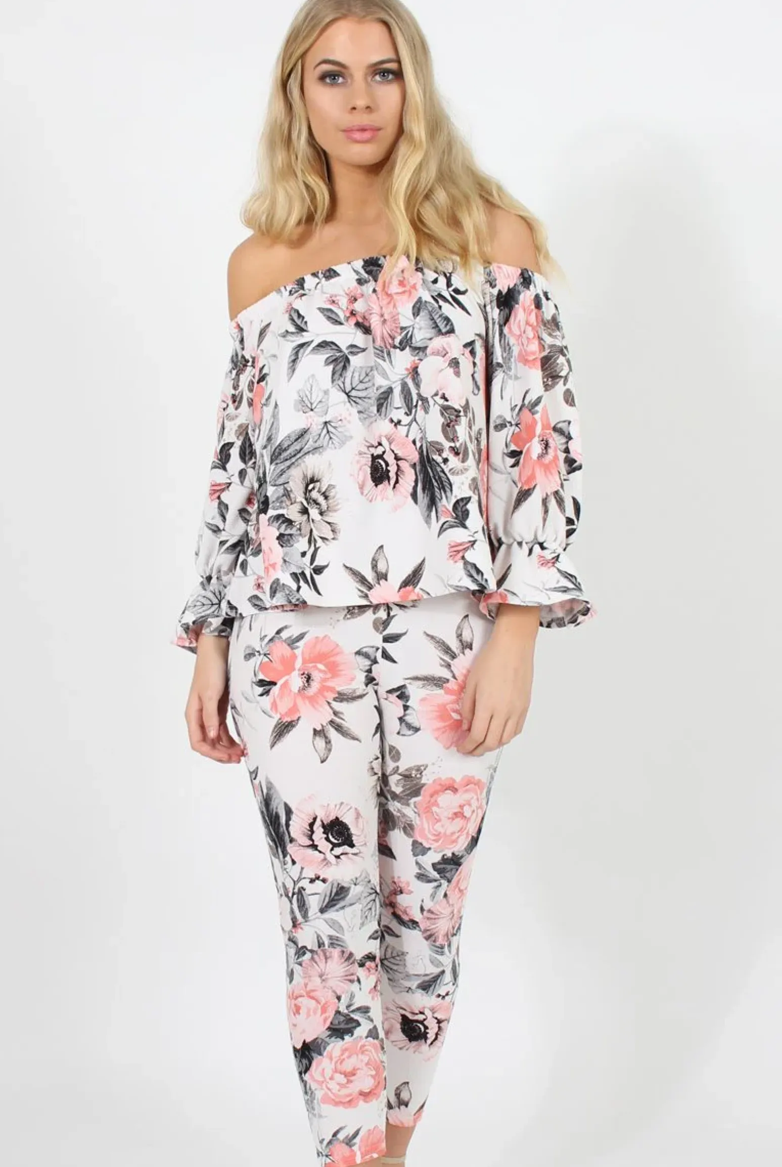 Rebellious Fashion Floral Print Off Shoulder Two Piece Set - Sherrie