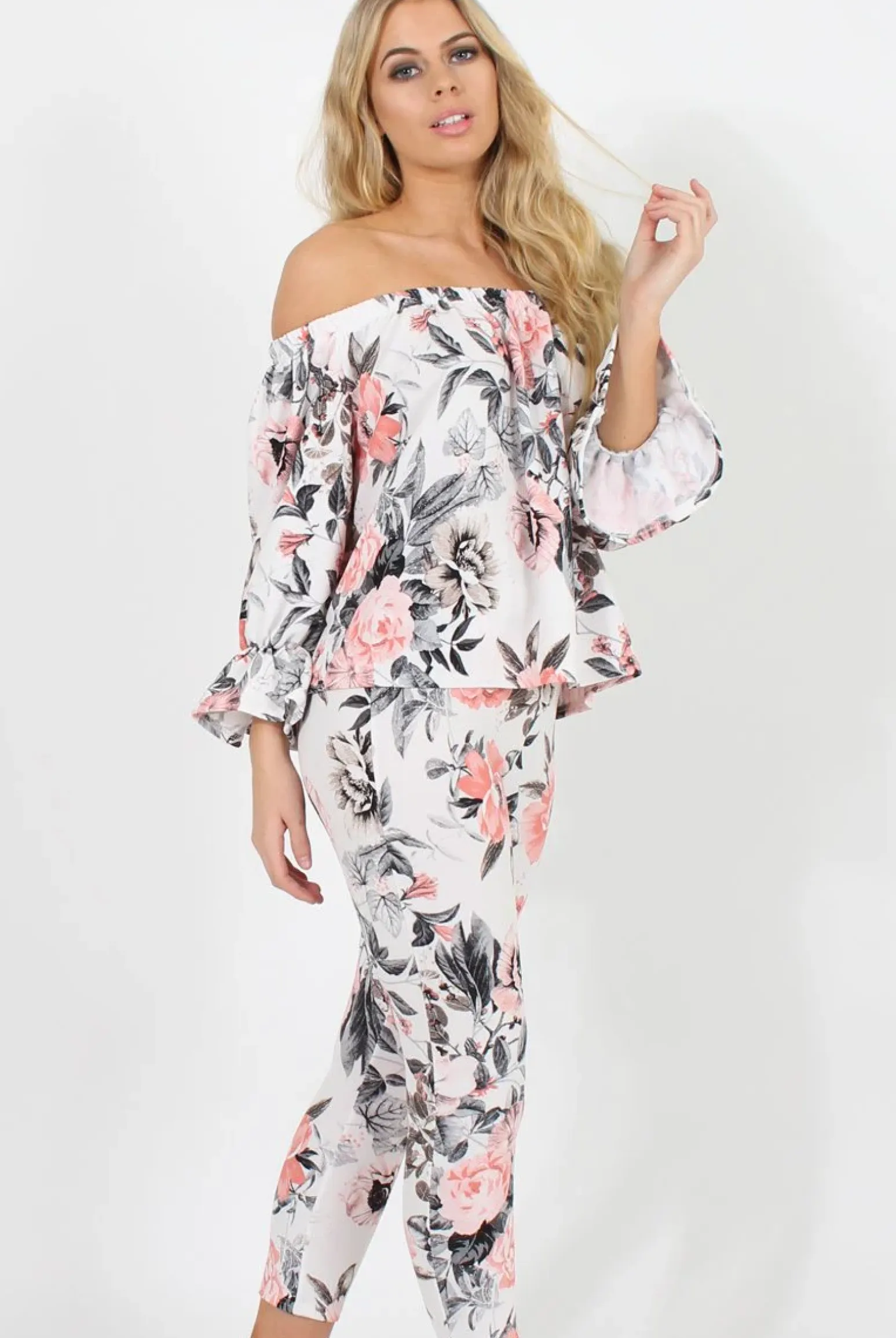 Rebellious Fashion Floral Print Off Shoulder Two Piece Set - Sherrie