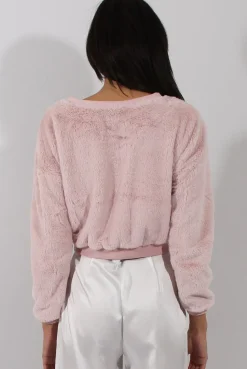 Rebellious Fashion Fluffy Pink Applique Cropped Jumper - Elle