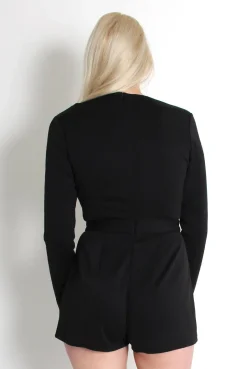 Rebellious Fashion Frances Black Plunge Playsuit