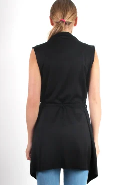 Rebellious Fashion Francesca Black Sleeveless Waterfall Jacket