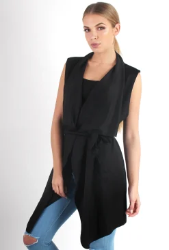 Rebellious Fashion Francesca Black Sleeveless Waterfall Jacket