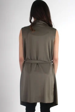 Rebellious Fashion Francesca Khaki Sleevless Waterfall Jacket
