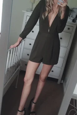 Rebellious Fashion Frances Khaki Plunge Playsuit