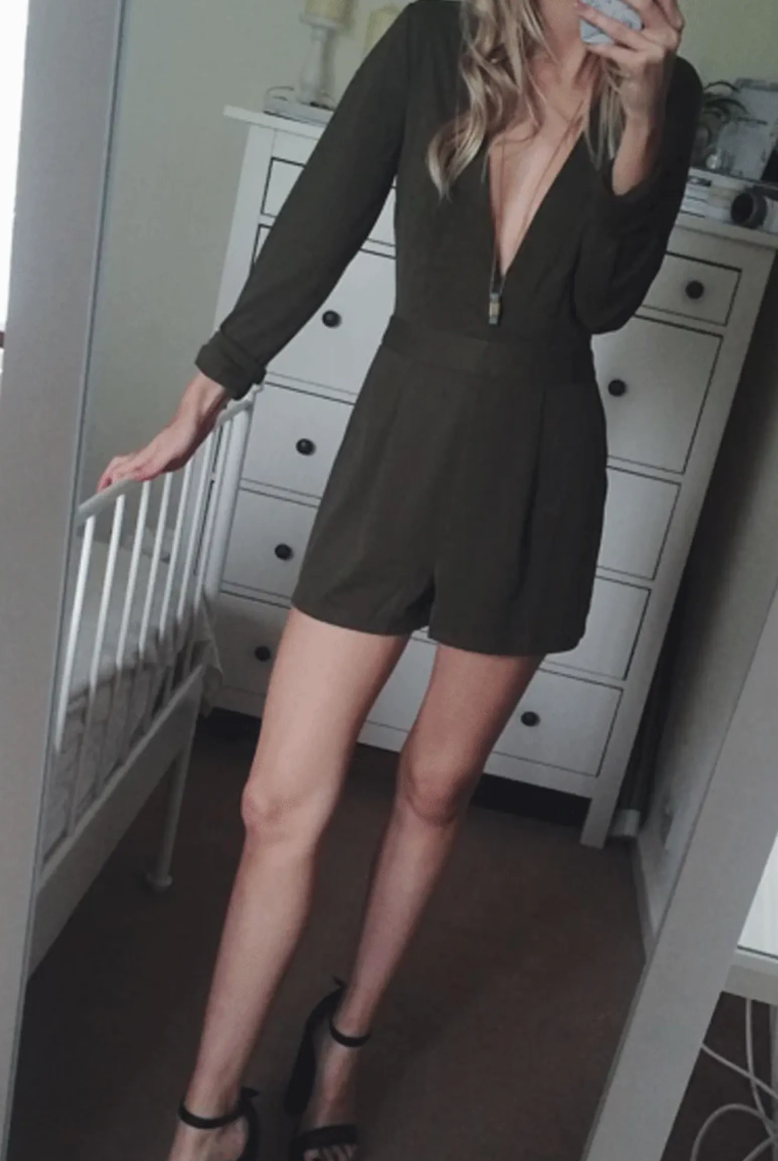 Rebellious Fashion Frances Khaki Plunge Playsuit