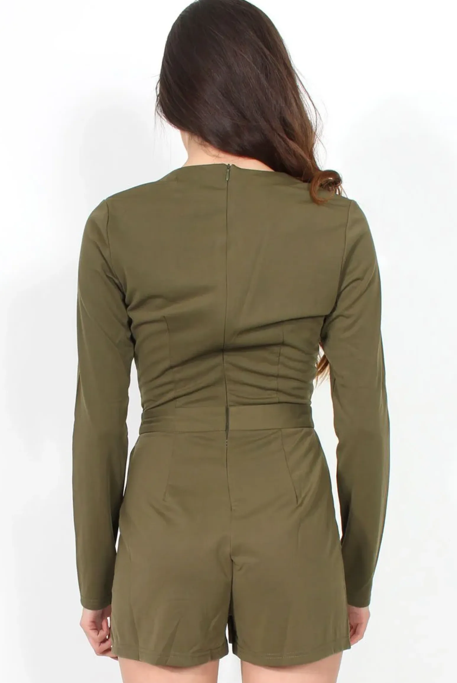 Rebellious Fashion Frances Khaki Plunge Playsuit