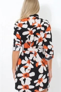 Rebellious Fashion Fraul Black Floral Print Shirt Dress