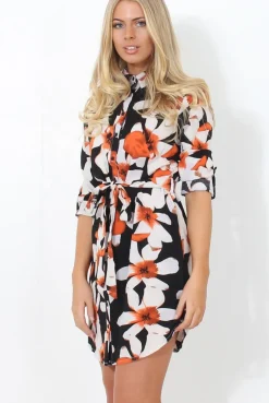 Rebellious Fashion Fraul Black Floral Print Shirt Dress
