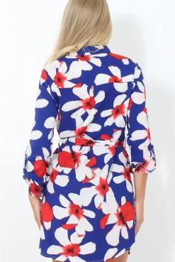 Rebellious Fashion Fraul Blue And White Floral Print Shirt Dress