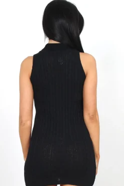 Rebellious Fashion Frauna Black Ribbed Boydcon Dress