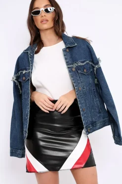 Rebellious Fashion Frayed Split Back Denim Jacket - Leanna