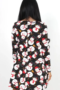 Rebellious Fashion Frosty Black Snowman Swing Dress