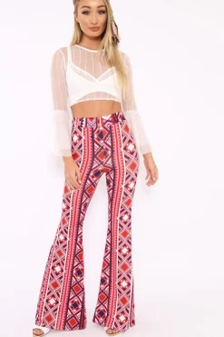 Rebellious Fashion Fuchsia Aztec Print Flares - Mayna