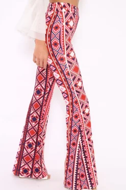 Rebellious Fashion Fuchsia Aztec Print Flares - Mayna