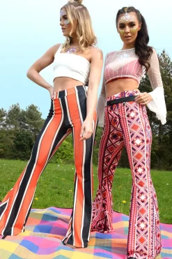 Rebellious Fashion Fuchsia Aztec Print Flares - Mayna