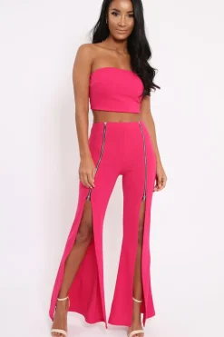 Rebellious Fashion Fuchsia Bandeau Crop Top and Zip Front Trousers Co-ord - Ellenie