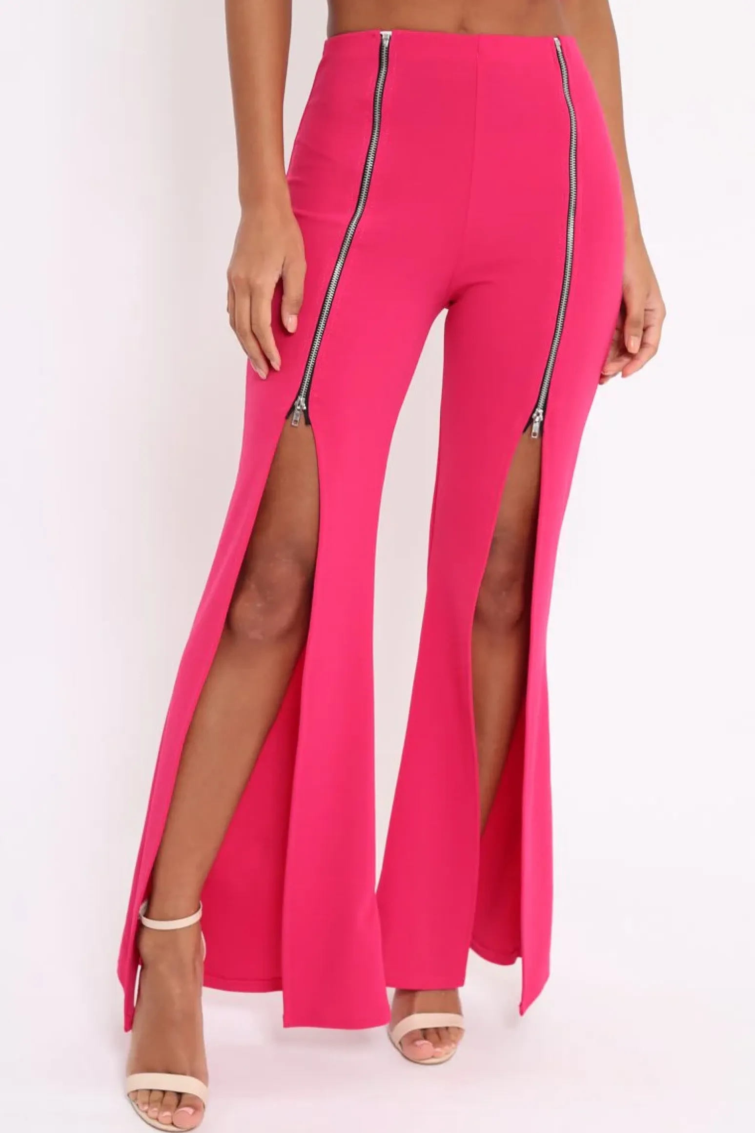 Rebellious Fashion Fuchsia Bandeau Crop Top and Zip Front Trousers Co-ord - Ellenie
