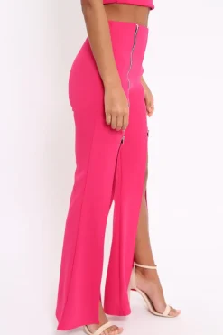 Rebellious Fashion Fuchsia Bandeau Crop Top and Zip Front Trousers Co-ord - Ellenie