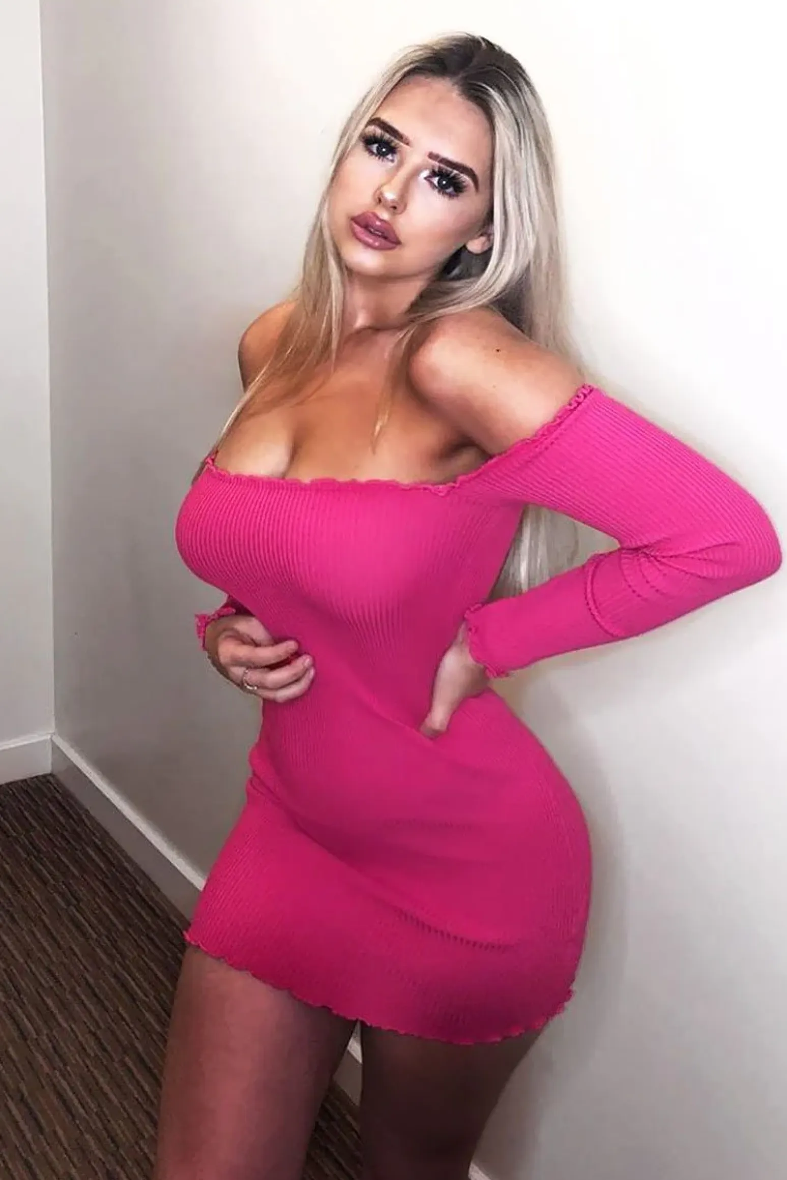 Rebellious Fashion Fuchsia Bardot Lettuce Hem Rib Knit Mini Dress - Keysha