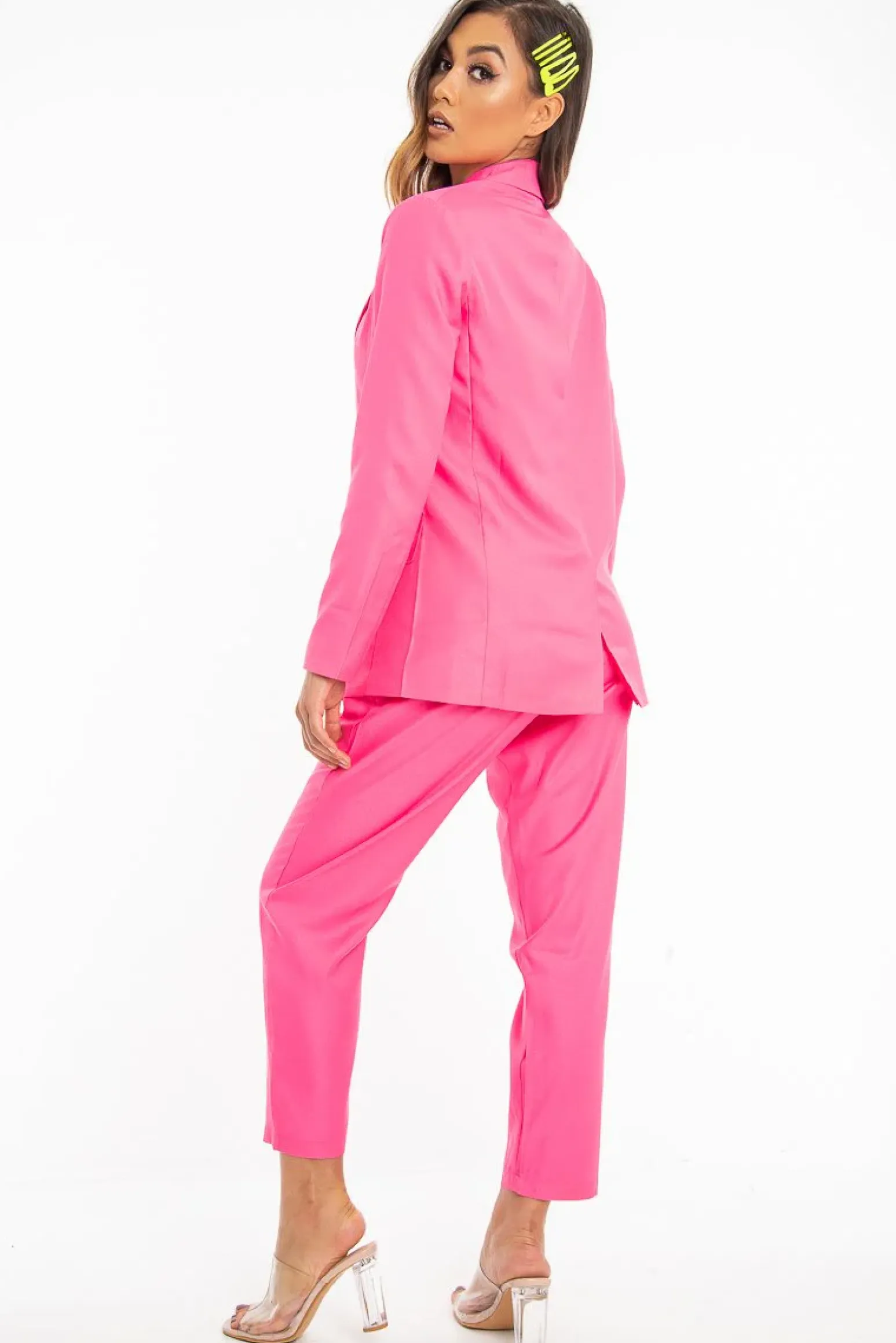 Rebellious Fashion Fuchsia Button Front Blazer Belted Trousers Suit Co-Ord - Millie