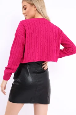 Rebellious Fashion Fuchsia Cable Knit Cropped Jumper - Georgie