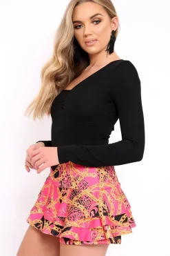 Rebellious Fashion Fuchsia Chain Frill High Waisted Shorts - Sophia