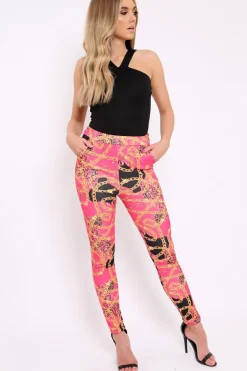 Rebellious Fashion Fuchsia Chain Print Trousers - Donika