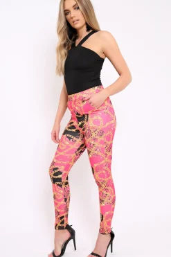 Rebellious Fashion Fuchsia Chain Print Trousers - Donika