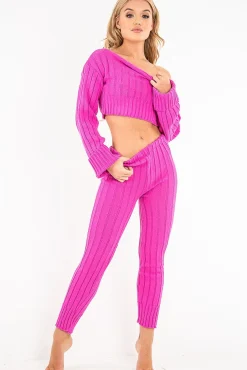 Rebellious Fashion Fuchsia Chunky Knit Loungewear Set - Wynter