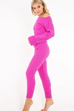 Rebellious Fashion Fuchsia Chunky Knit Loungewear Set - Wynter