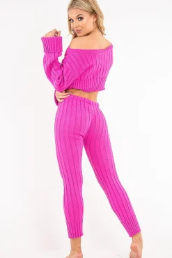 Rebellious Fashion Fuchsia Chunky Knit Loungewear Set - Wynter