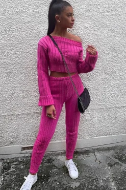 Rebellious Fashion Fuchsia Chunky Knit Loungewear Set - Wynter
