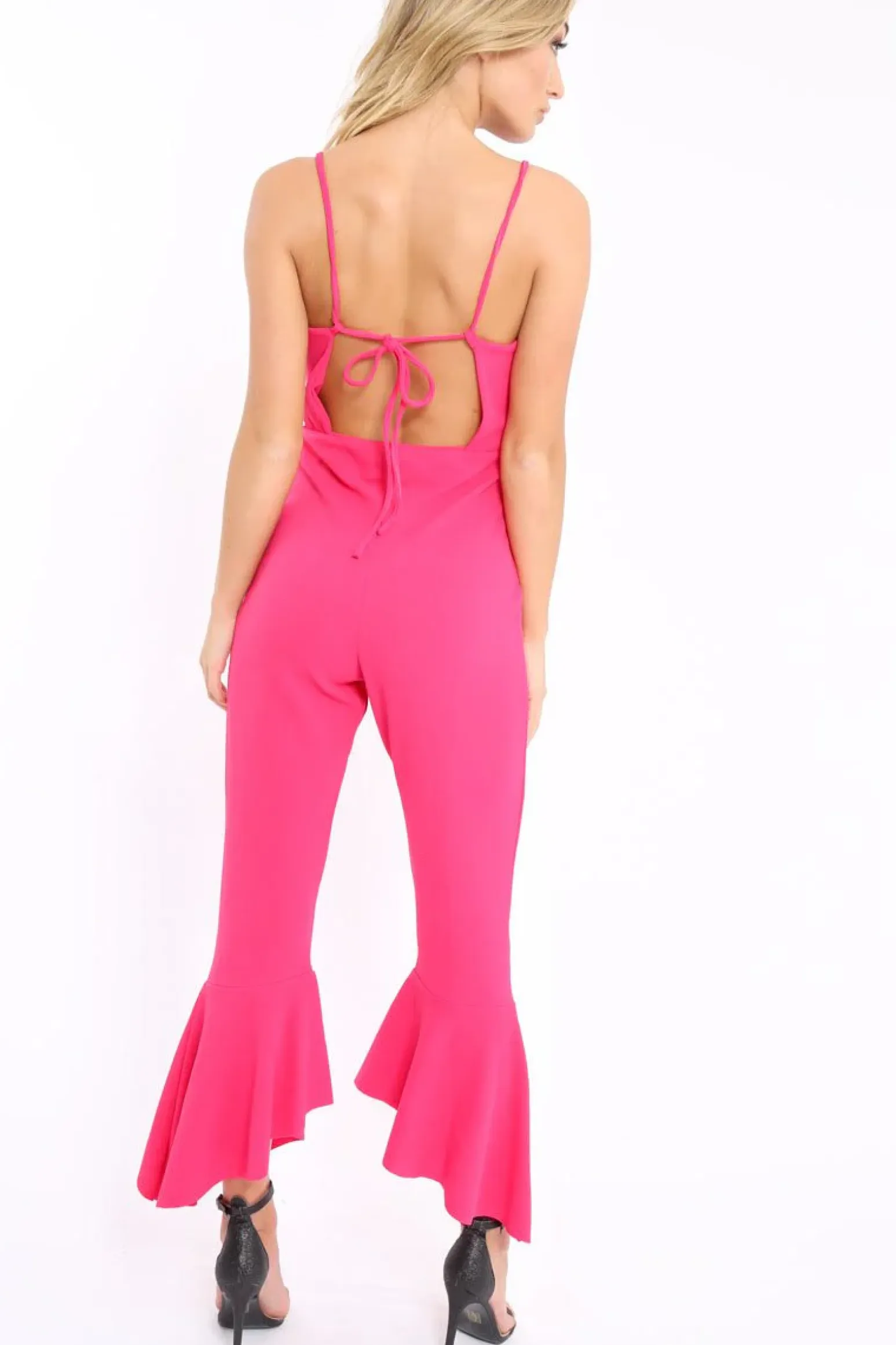 Rebellious Fashion Fuchsia Cropped Frill Hem Jumpsuit - Sadey