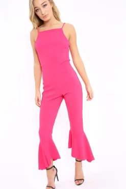 Rebellious Fashion Fuchsia Cropped Frill Hem Jumpsuit - Sadey
