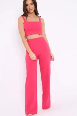 Rebellious Fashion Fuchsia Crop Top and Trousers Co-ord Set - Kimmy