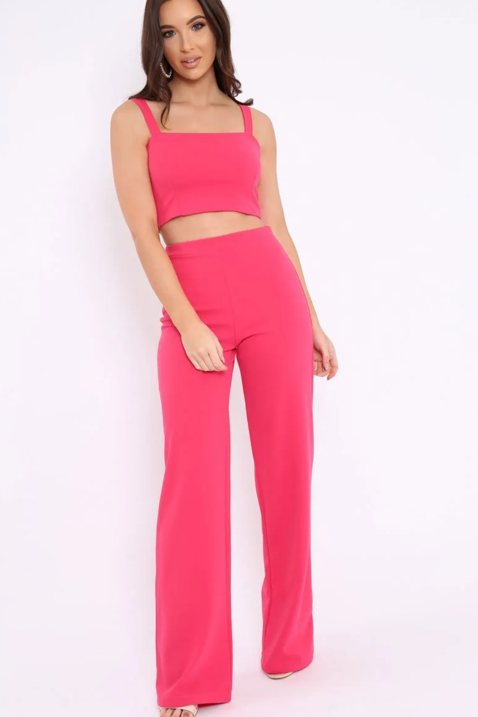 Rebellious Fashion Fuchsia Crop Top and Trousers Co-ord Set - Kimmy