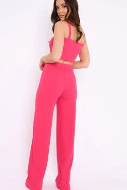 Rebellious Fashion Fuchsia Crop Top and Trousers Co-ord Set - Kimmy