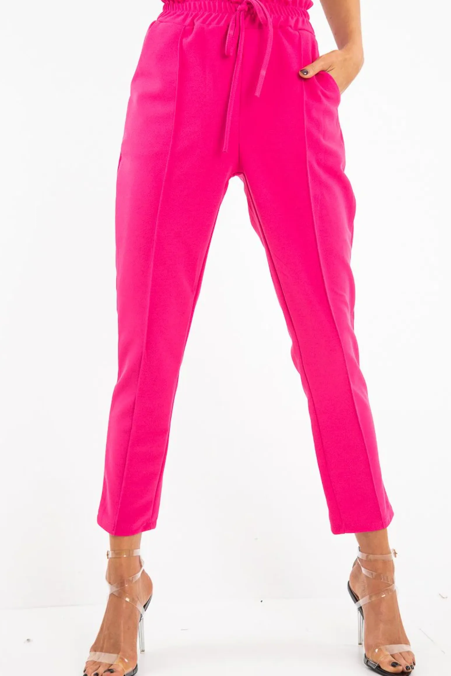 Rebellious Fashion Fuchsia Drawstring Seam Front Tailored Joggers - Lissie