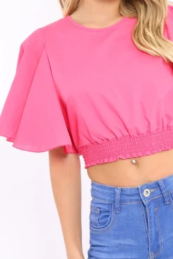 Rebellious Fashion Fuchsia Frill Sleeve Crop Top - Siobhan