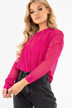 Rebellious Fashion Fuchsia Glitter Net Cable Knit Jumper - Cordia