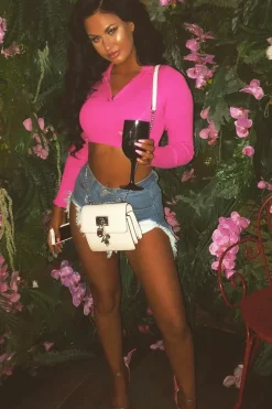 Rebellious Fashion Fuchsia Half Zip Rib Crop Jumper - Elisea