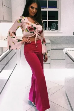 Rebellious Fashion Fuchsia High Waisted Flare Trousers - Kym