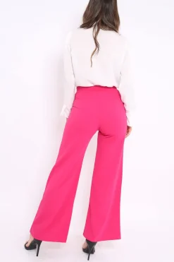 Rebellious Fashion Fuchsia High Waisted Flare Trousers - Kym