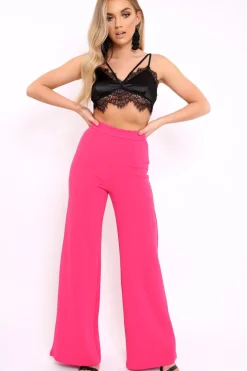 Rebellious Fashion Fuchsia High Waist Flare Trousers -Tisha