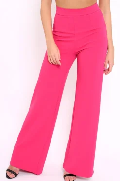 Rebellious Fashion Fuchsia High Waist Flare Trousers -Tisha