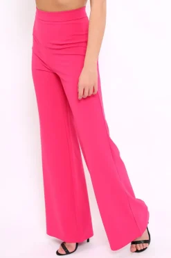 Rebellious Fashion Fuchsia High Waist Flare Trousers -Tisha