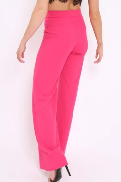Rebellious Fashion Fuchsia High Waist Flare Trousers -Tisha