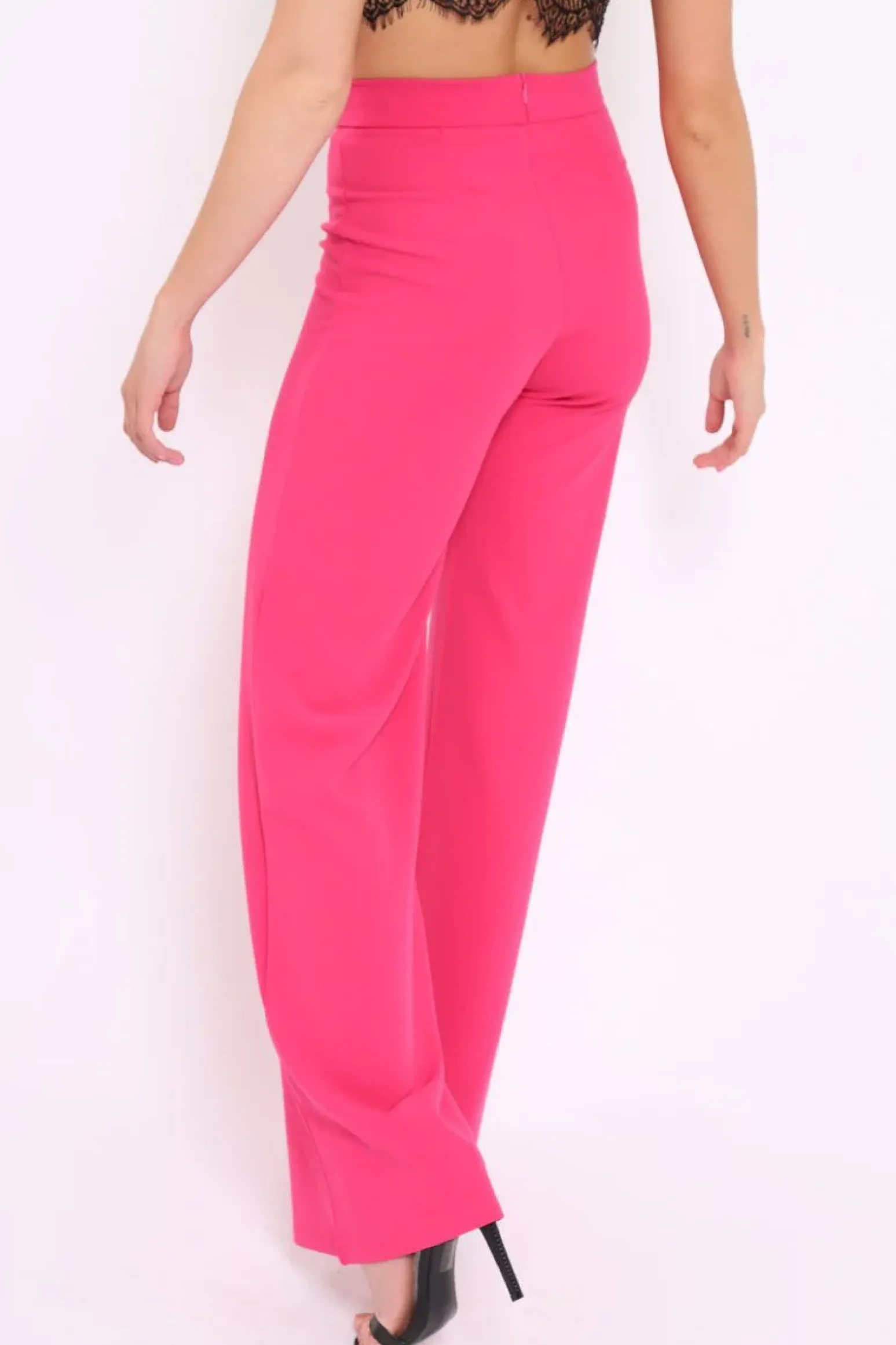 Rebellious Fashion Fuchsia High Waist Flare Trousers -Tisha